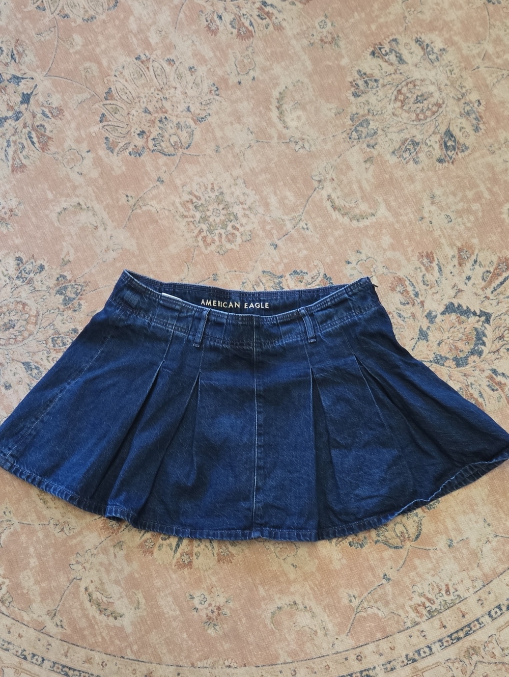 American Eagle Outfitters Dark Blue Denim Pleats Mini Skort Stretch Cotton 8 EUC